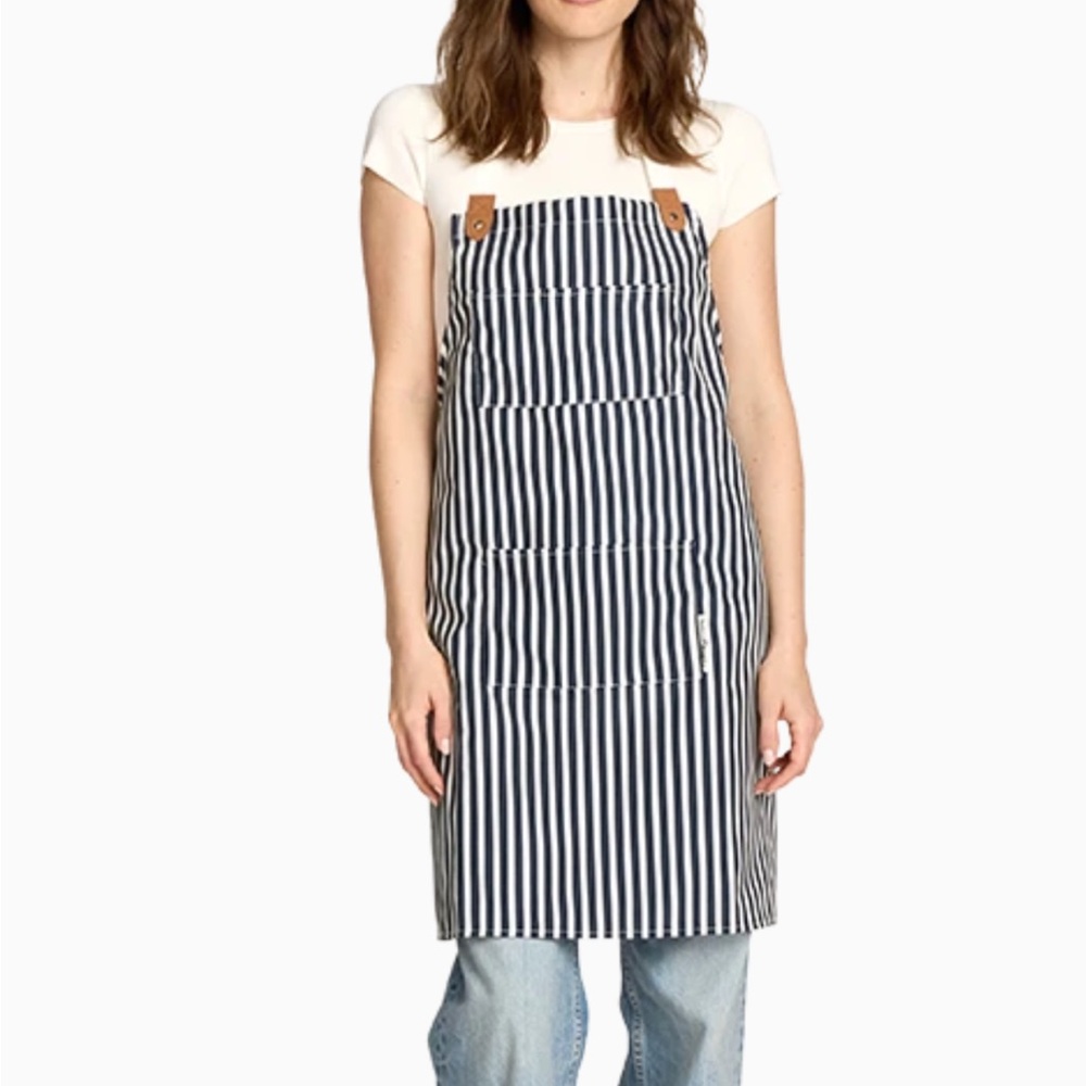 NWT BUSINESS & PLEASURE CO Striped Apron with Leather Accents
